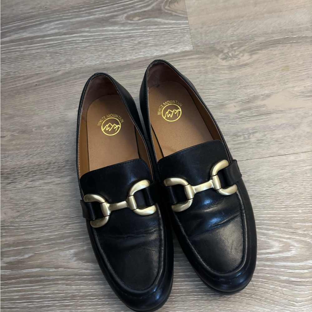 White Mountain Black Loafers with Gold Detail